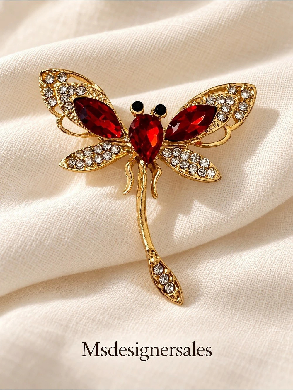 Dragonfly Brooch in Gold & Red Like New 229